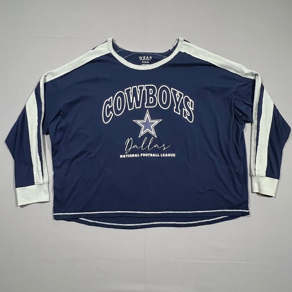 WEAR by Erin‎ Andrews Dallas Cowboys NFL Graphic Long Sleeve Navy Women Plus 4X